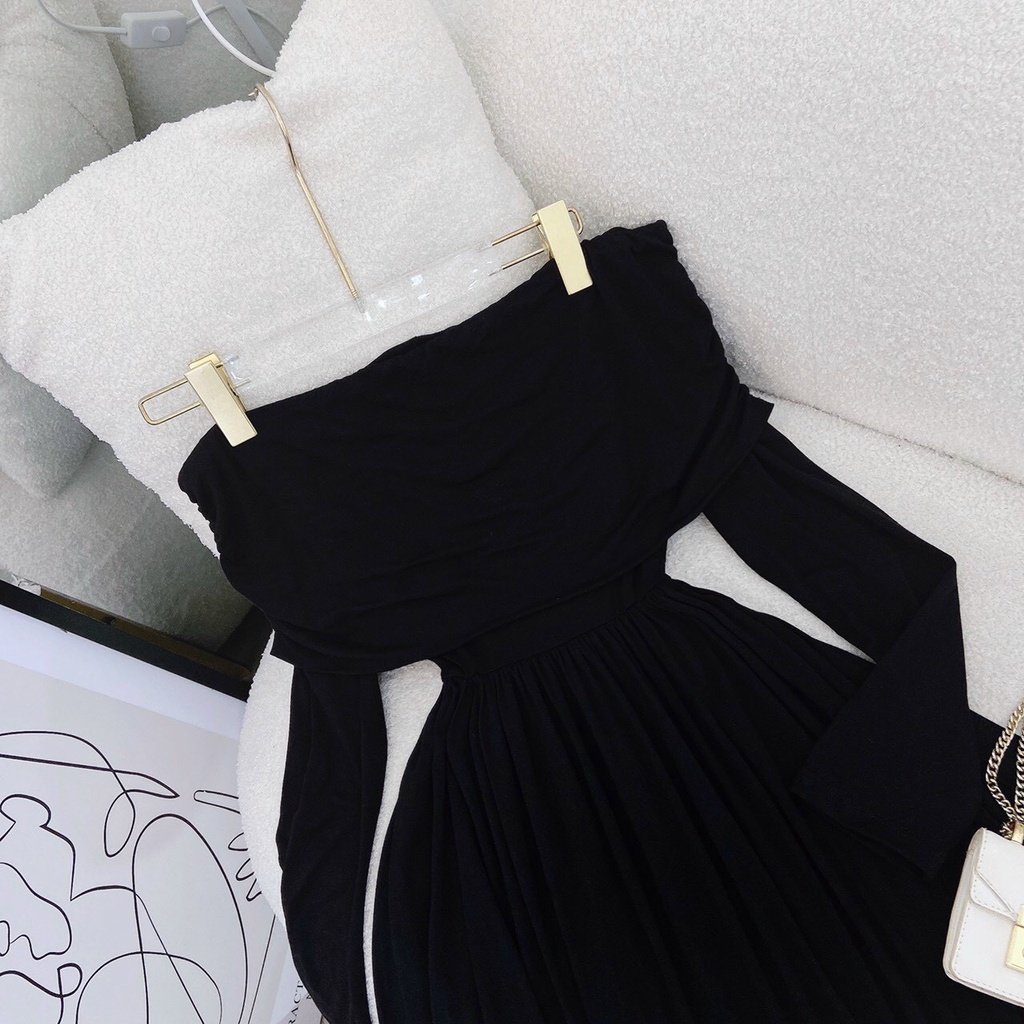 Đầm Váy Maxi Thun Trễ Vai Tay Dài Dáng Xòe