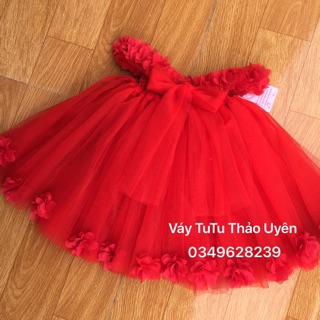 Đầm công chúa đầm tutu màu đỏ hoa dải