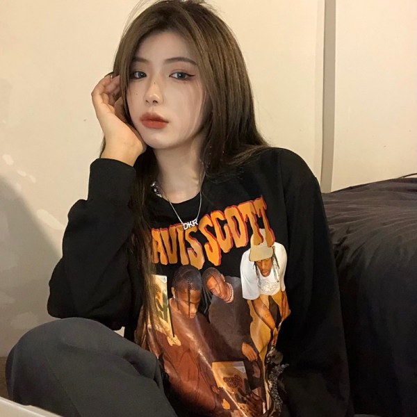 Áo sweater SELVZE cổ tròn dáng rộng in họa tiết kiểu cổ điển Mỹ xinh xắn cho nữ