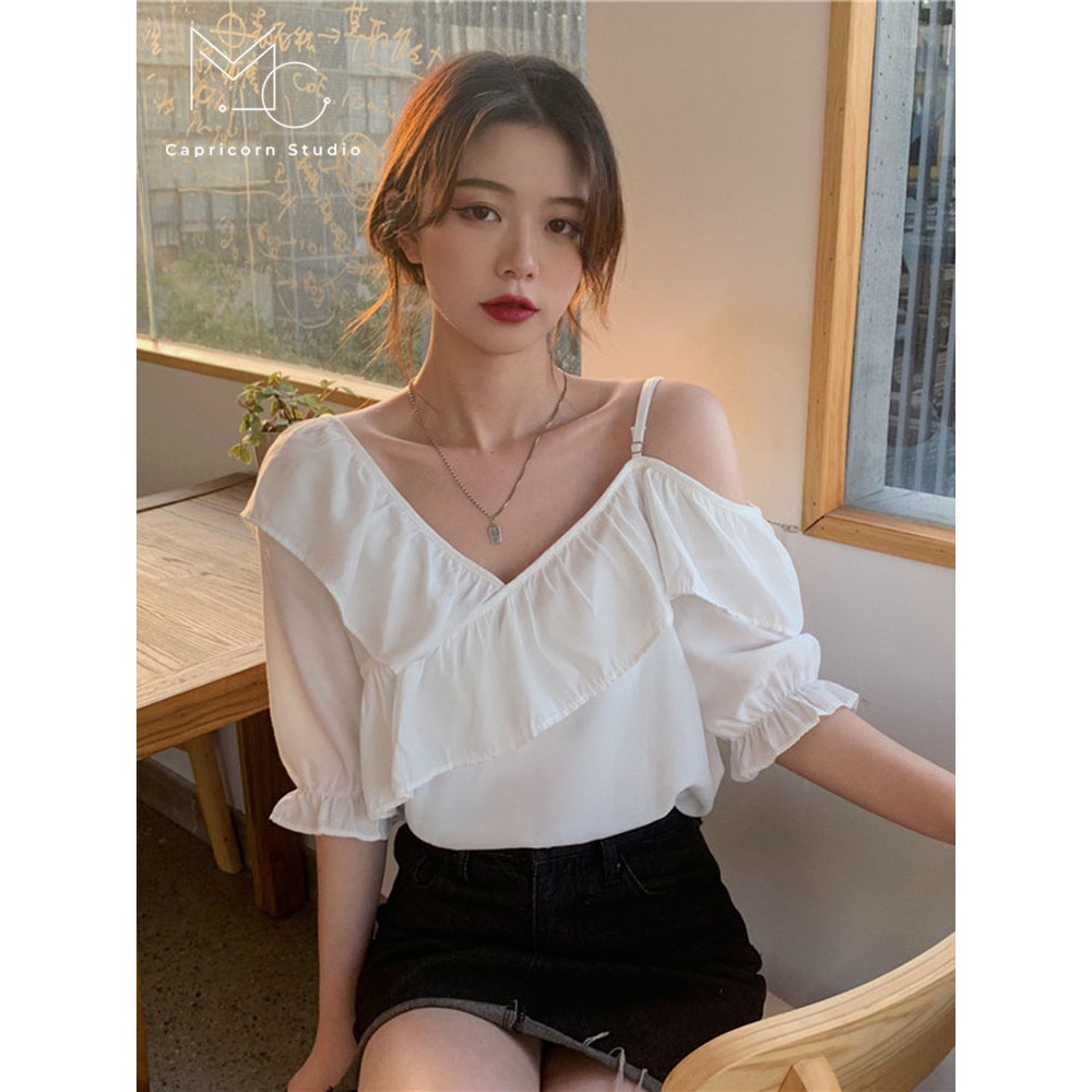 Áo trễ vai kiểu sơ mi ngắn tay thiết kế nhẹ nhàng, thanh lịch cho các nàng mùa hè 2023