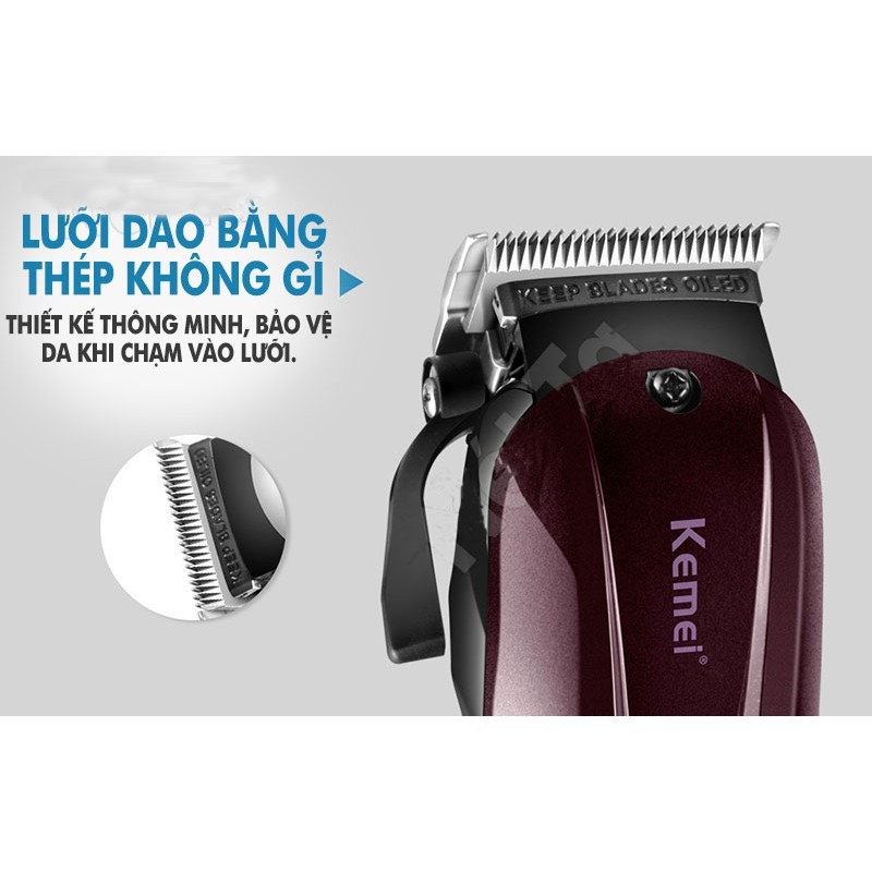 Tông Đơ Cắt Tóc Dùng Pin KEMEi 2600 TẶNG ÁO CHOÀNG + Lược - Tăng Đơ Hớt Tóc Nam Cho Salon, Tiệm Tóc Có Thể Cắm Điện