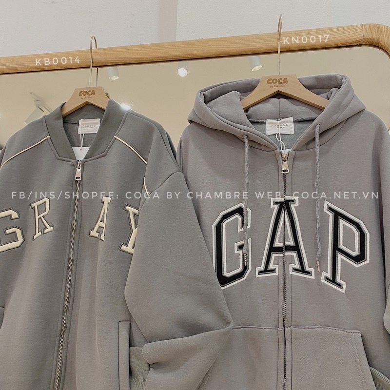 [KB0014]⚙️ Áo khoác BOMBER nỉ bông dày phối viền thêu nổi GRAY form rộng (Có sẵn/ảnh thật) | BigBuy360 - bigbuy360.vn