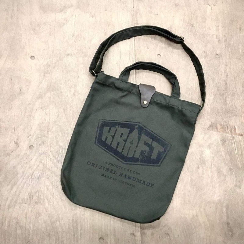 Tote Bag - Kraft V2 (Túi vải bố cao cấp) - XANH LÍNH / NÂU