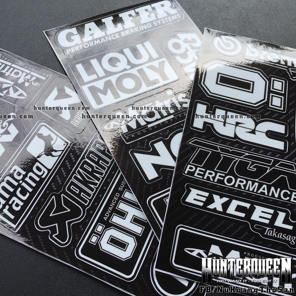 Set 3 tờ logo trắng đen cực ngầu. Decal hình dán cao cấp chống nước không bay màu, chùi rửa thoải mái