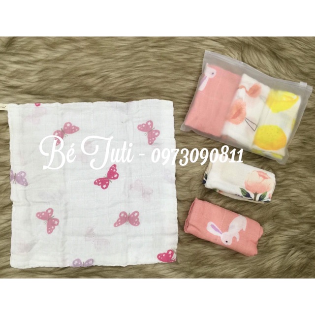 Set 3 khăn Muslin tree 4 lớp sợi tre loại 1 cho bé