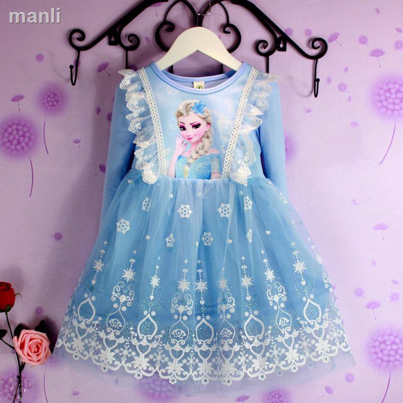 Đầm Xòe In Hình Công Chúa Elsa / Hoa / Nữ Hoàng Băng Giá Mùa Thu Mới Cho Bé Gái