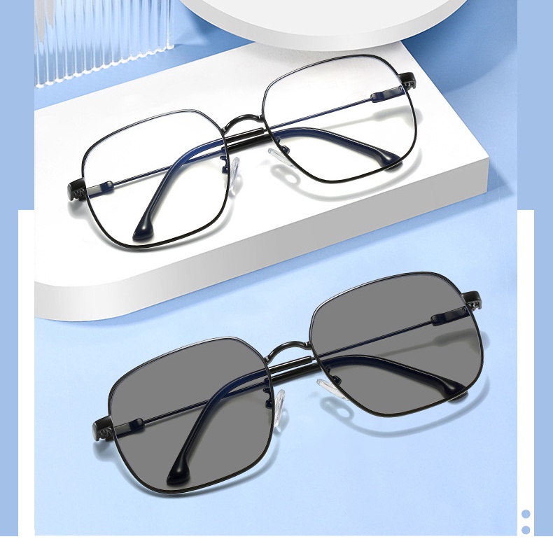Kính cận VIENDO gọng vuông kim loại mắt vuông đổi màu chống ánh sáng xanh chống tia UV cao cấp thời trang cho nam và nữ
