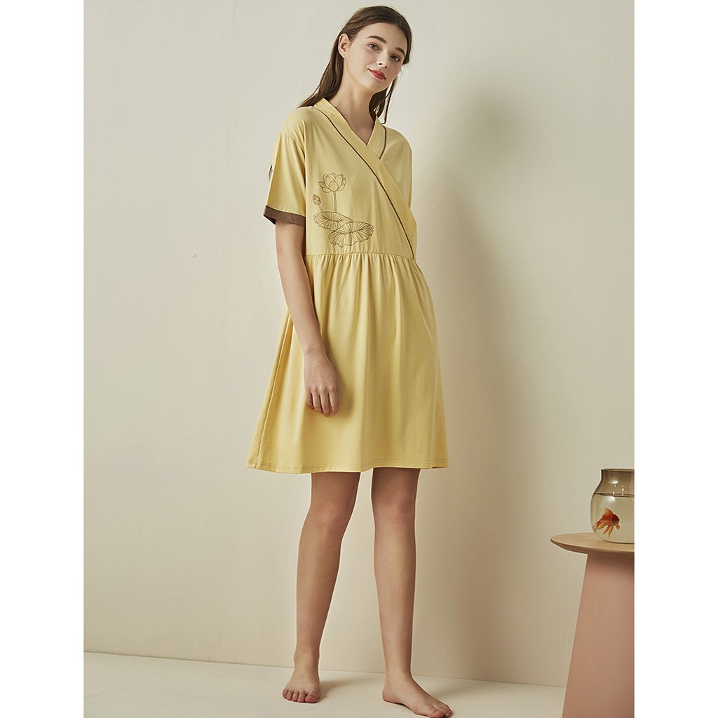 Đầm bầu dáng rộng hoa sen bamboo cotton dệt kim cao cấp Snugg SNU2069