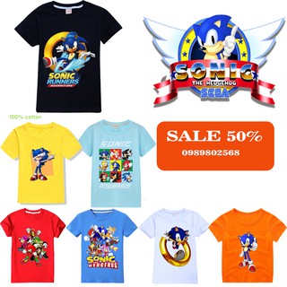 BST 🎁 Áo Thun 100% Cotton Tay Ngắn Cổ Tròn In Hình Sonic Thời Trang Mùa Hè Cho KIS