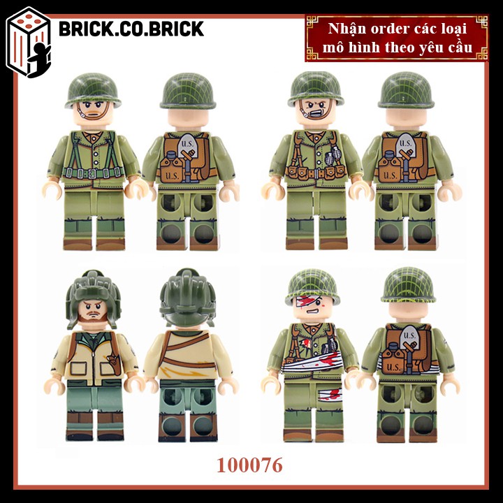 Phụ kiện MOC Army- Lính Mỹ- Đồ chơi lắp ráp minifig và non-lego mô hình sáng tạo trang trí quân đội- 100076-3-4-5-6