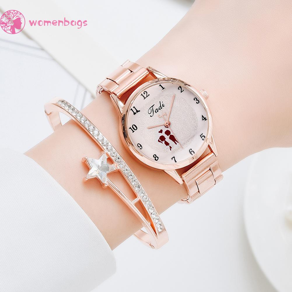 Đồng Hồ Nữ Dây Kim Loại Mặt Ngôi Sao Đính Đá Thanh Lịch