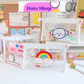Túi Đựng Bút Viết To, Bóp Viết Đa Năng, Mỹ Phẩm Trong Suốt Dots Shop (Bán Lỗ Xin 5*) Nhựa PVC, Dễ Thương kt 12*8*19cm
