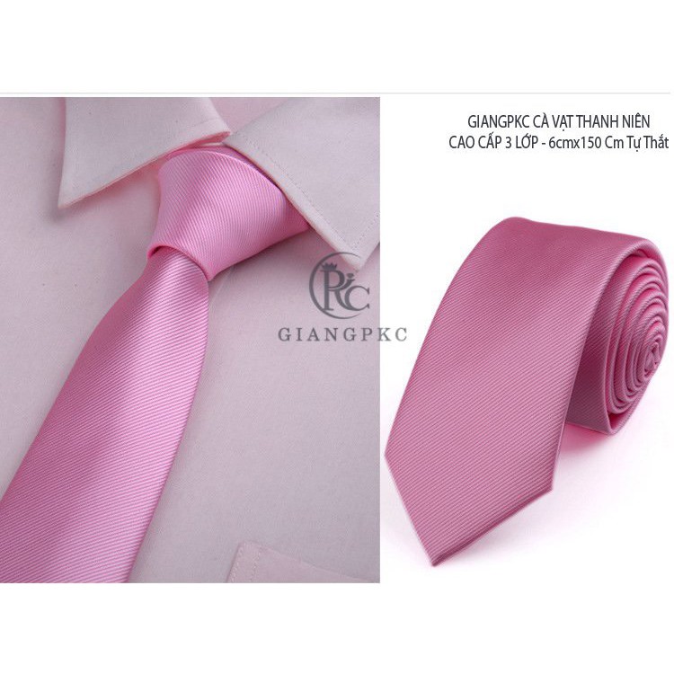 Cà vạt nam chuẩn kiểu dáng hàn quốc ngang 6cm cho thanh niên - Cavat nam chú rể Giangpkc 7-2027 màu hồng kẻ tăm