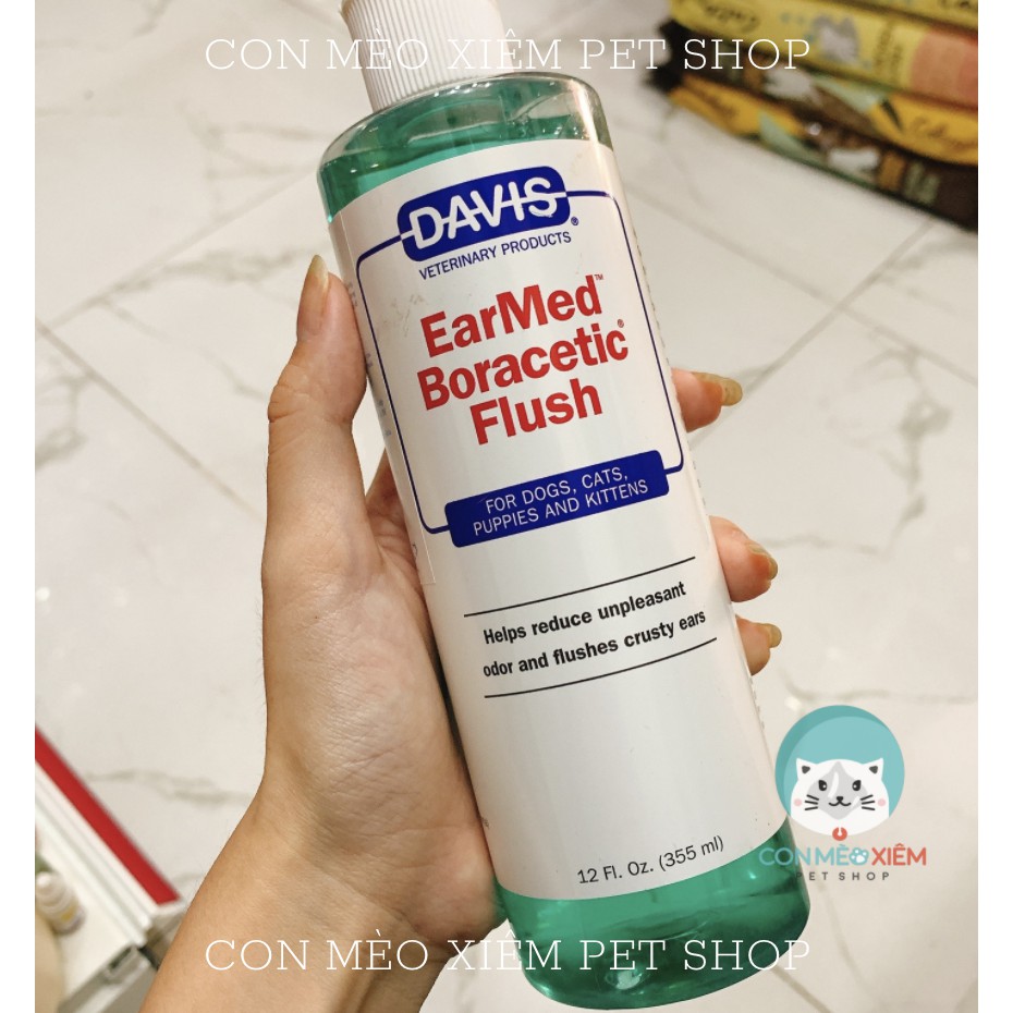 Nước rửa tai cho chó mèo Davis earmed 355ml, dung dịch sạch ve rận tai viêm tai lau vệ sinh cún mèo Con Mèo Xiêm