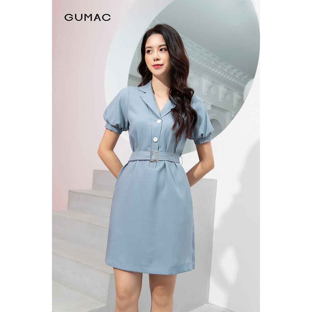 [Mã MABR07062 giảm 8% tối đa 50K đơn từ 249K] Đầm ôm nữ cổ vest đai eo GUMAC DA9241 | BigBuy360 - bigbuy360.vn