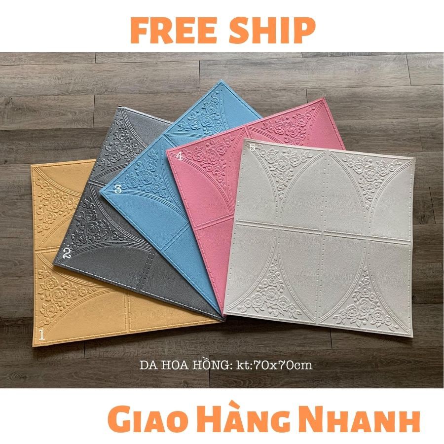 Xốp dán tường giả da hoa hồng miếng dán tường 3d có keo sẵn 70*77cm