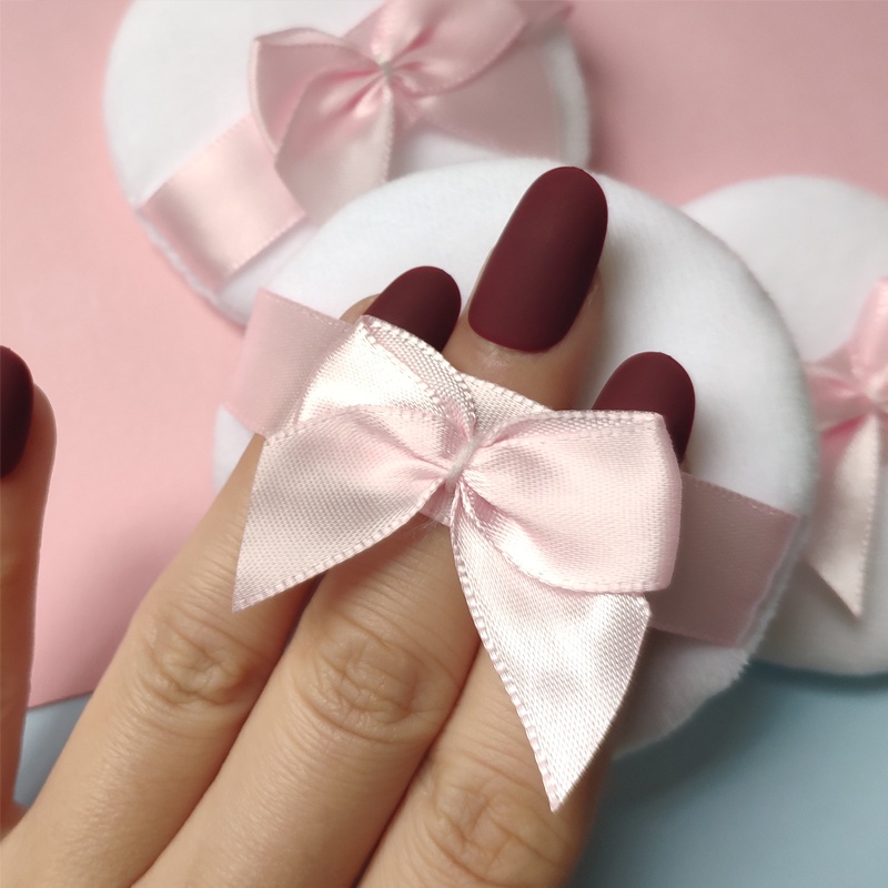 Bông Phấn Trang Điểm Hình Tròn Bằng Nhung Phối Nơ