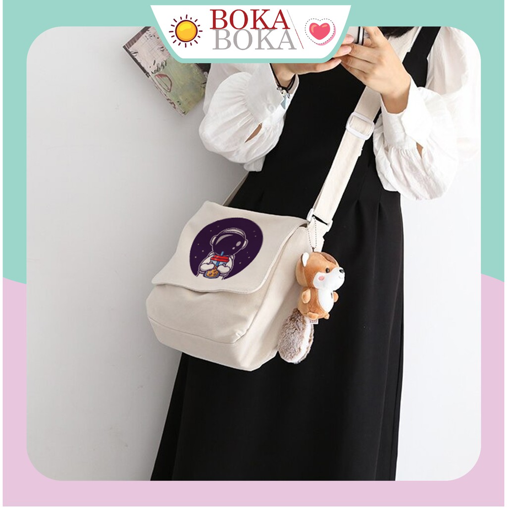 Túi Vải Đeo Chéo Vải Canvas Tote In Hình Phi Hành Gia Astronaut Phong Cách Ulzzang Hàn Quốc Giá Rẻ Đi Học, Đi Chơi