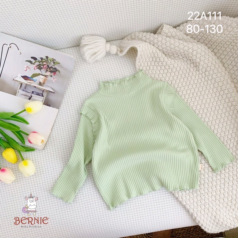 Áo bé gái Bernie vai bèo cao cổ chất thun gân cho bé từ 9-22kg-22A111