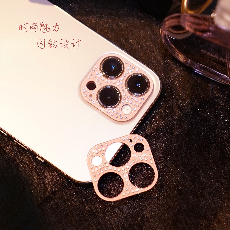 【Tiktok Same Popular!!! 】Miếng dán bảo vệ camera đính đá lấp lánh 3D cho iPhone 11 12 13 Pro Max Mini