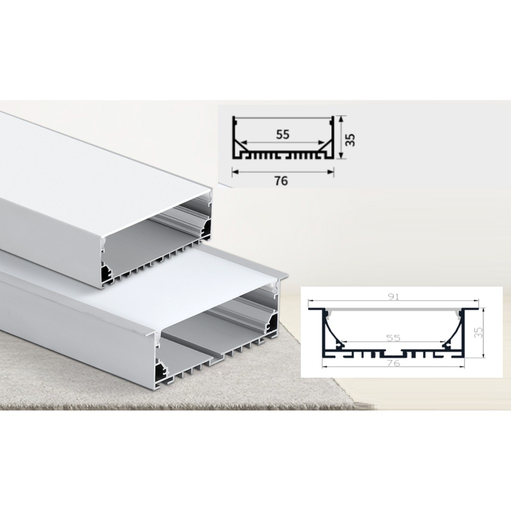 Thanh Nhôm U Định Hình LED Kích Thước 76 x 35mm