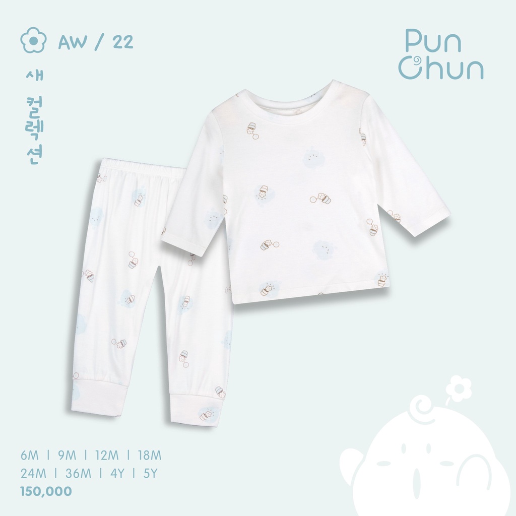 Punchun bộ dài tay cổ tròn cho bé, dành cho bé từ 3 tháng 5 tuổi AW22D2205