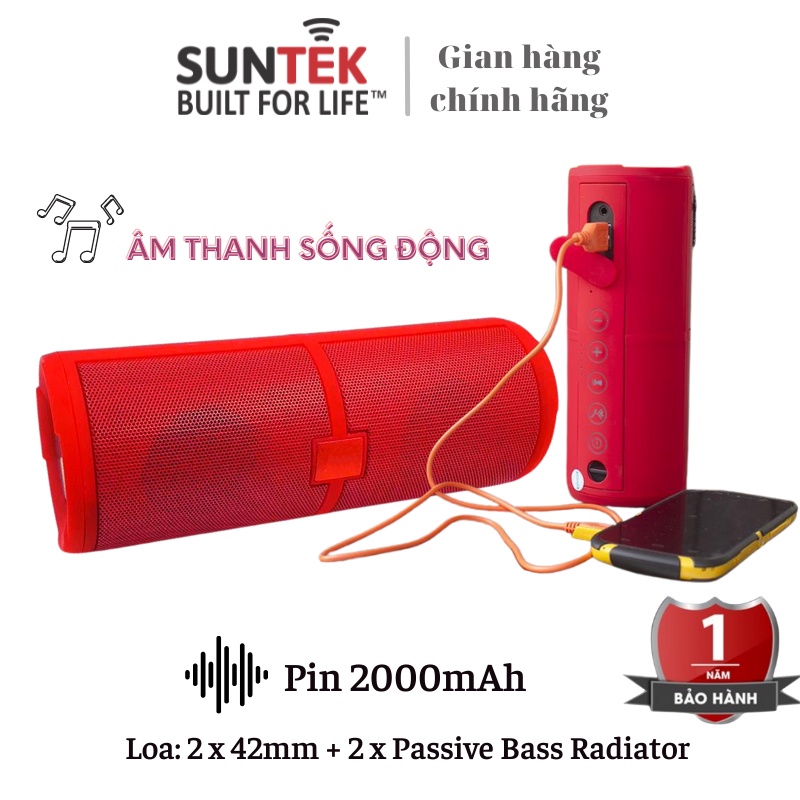 Loa Bluetooth SUNTEK S10 Kiêm Sạc Dự Phòng (Đỏ) + Tặng Kèm Củ Sạc USB