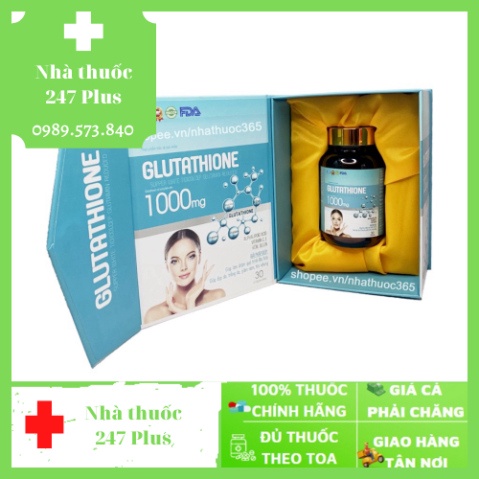 GLUTATHIONE 1000mg Viên uống trắng da  giúp làm chậm quá trình lão hóa Hộp 30 viên - 247Plus