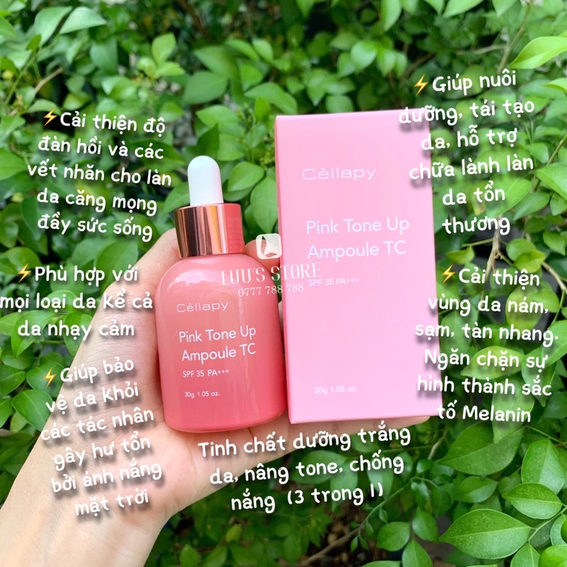 Tinh Chất Cellapy Pink Tone Up Ampoule TC Dưỡng Trắng Da, Nâng Tông, Chống Nắng SPF 35 PA+++ 30g