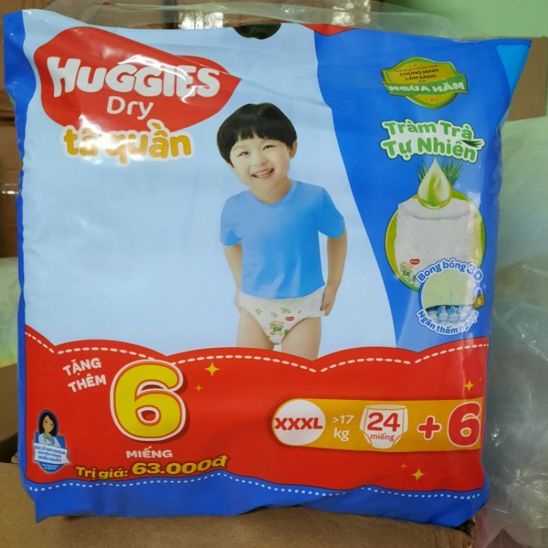 (Tặng thêm 6 miếng)Tả quần Huggies XXXL24 miếng tặng 6 miếng cho bé trên 17kg mẫu mới nhất