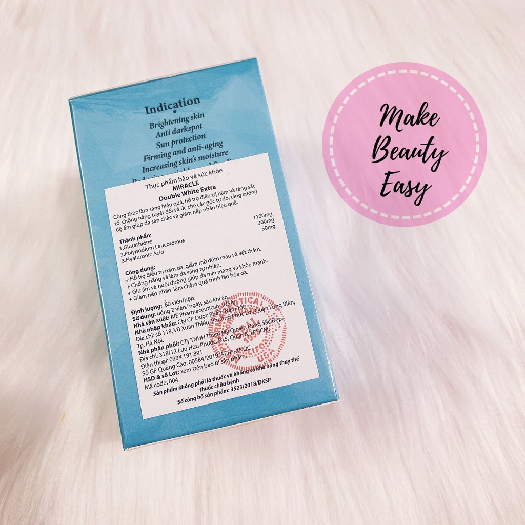 [HÀNG NHẬP KHẨU] Viên Uống Trắng Da, Chống Nắng, Giảm Thâm Sạm N ám, Chống Lão Hóa MIRACLE Double White Extra hộp 60 | BigBuy360 - bigbuy360.vn
