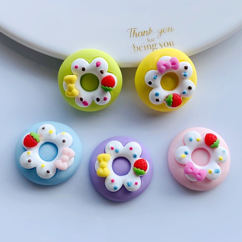 Bộ 10 Miếng Dán Trang Trí Điện Thoại / Chai Nước Hình Bánh Donut / Dâu Tây / Nơ Xinh Xắn Diy