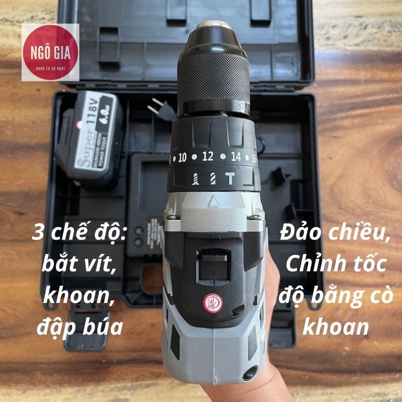 Khoan pin Hitachi 118v đầu 13mm không chổi than, khoan tường mạnh mẽ