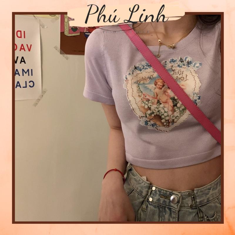 MS18 Áo thun nữ cotton croptop angel Quảng Châu