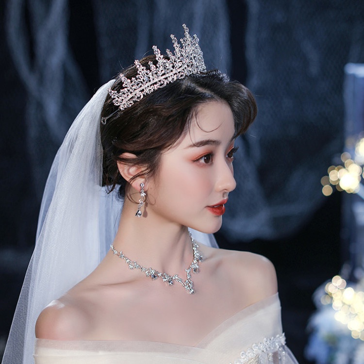 Bộ Trang Sức Hình Vương Miện Đính Đá Lấp Lánh Thời Trang Dành Cho Cô Dâu