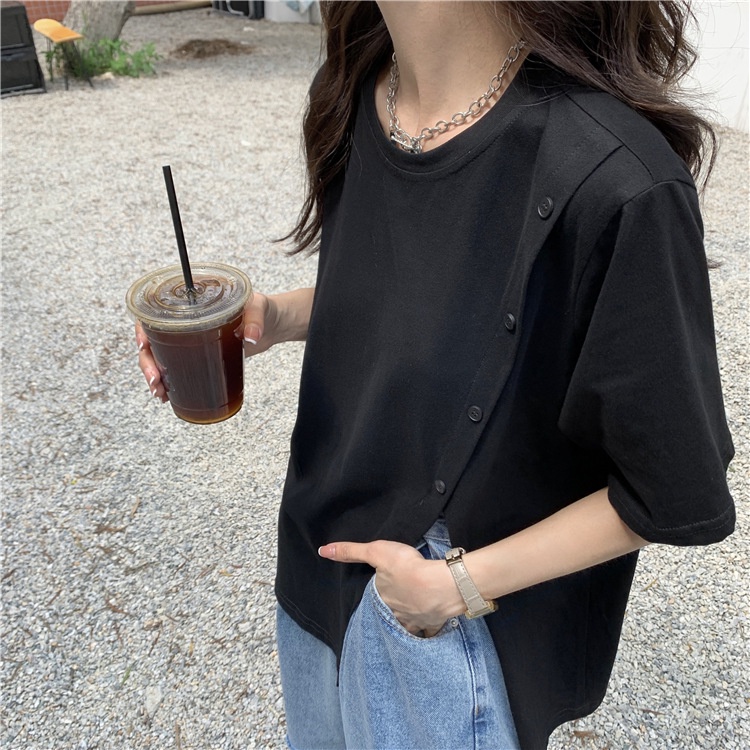 SUXI Áo Thun Tay Ngắn Cổ Tròn Màu Sắc Đơn Giản Thời Trang Mùa Hè Dành Cho Nữ