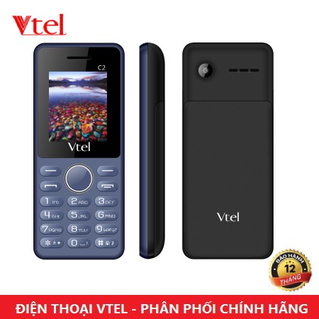 Điện thoại di động Vtel C2 - Chữ Siêu To, 2 SIM (Màu Xanh và Đen) - Hàng Nhập Chính Thức, Bảo Hành 12 Tháng