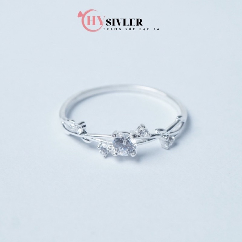 Nhẫn bạc hoa hồng hoa cỏ đính đá nhẫn nữ xinh xắn bạc 925 có size nhỏ CHY SILVER