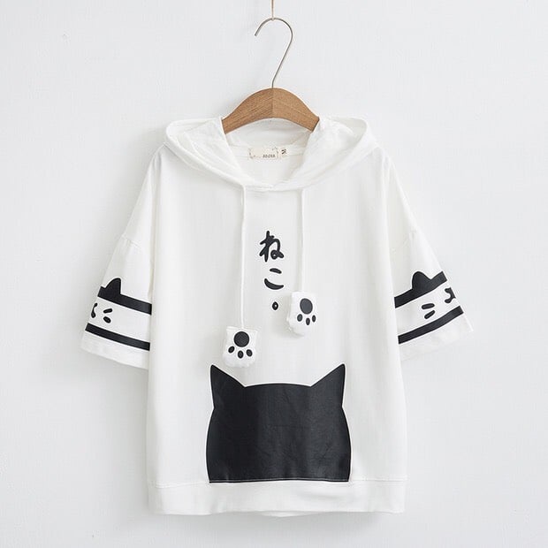 Áo Hoodie Unisex nam nữ mẫu mèo cute tay ngắn chất cotton hàng xịn