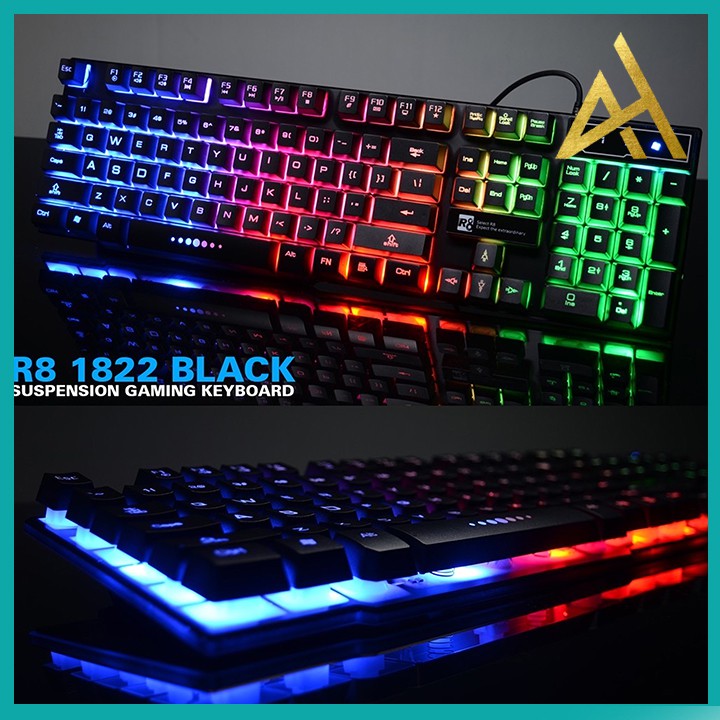 Bàn Phím Máy Tính Gaming Keycap Xuyên Led Đổi Màu R8 1822 Bàn Phím Giả Cơ Laptop Có Dây Keyboard Chơi Game