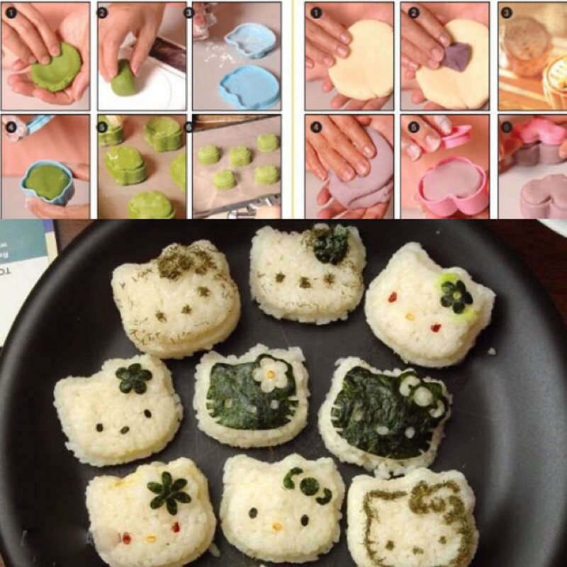 Bộ 3 khuôn cơm bento ép cơm tạo hình thỏ gấu mèo, khuôn làm bánh, đậu hũ non, ép trứng cho bé ăn dặm ngon miệng