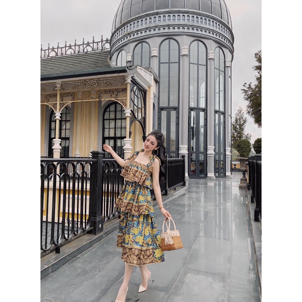 (C136)Đầm Maxi bèo dáng váy tầng họa tiết hoa văn nổi bật mẫu mới cực đẹp sang chảnh đẹp độc cuốn hút | BigBuy360 - bigbuy360.vn