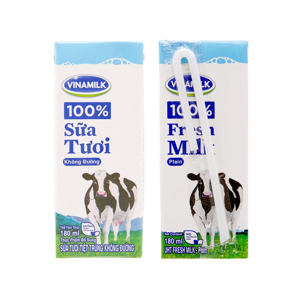 [CHÍNH HÃNG] Sữa Tươi Tiệt Trùng Vinamilk 100% Không Đường Thùng 48 Hộp x 180ml