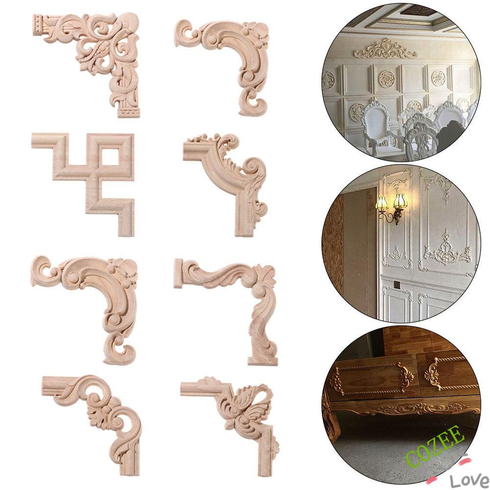 COZEE High Quality Carved Wave Flower Wooden Corner Applique Decorative Wood Appliques New Unpainted Oak Home Furniture Door Decor Crafts Onlay Decal