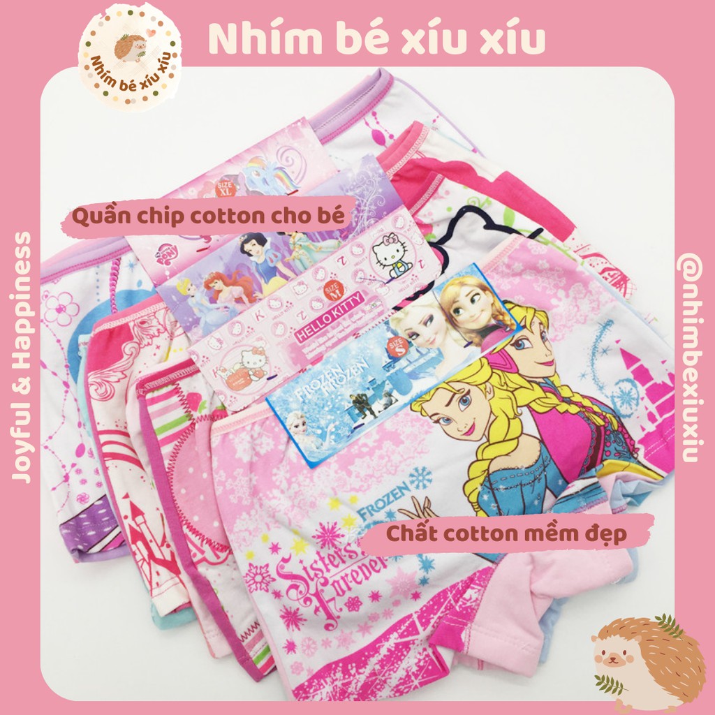 Combo 2 quần chip đùi/quần lót đùi cotton bé gái hình Elsa/Pony (15-28 kg) nhimbexiuxiu