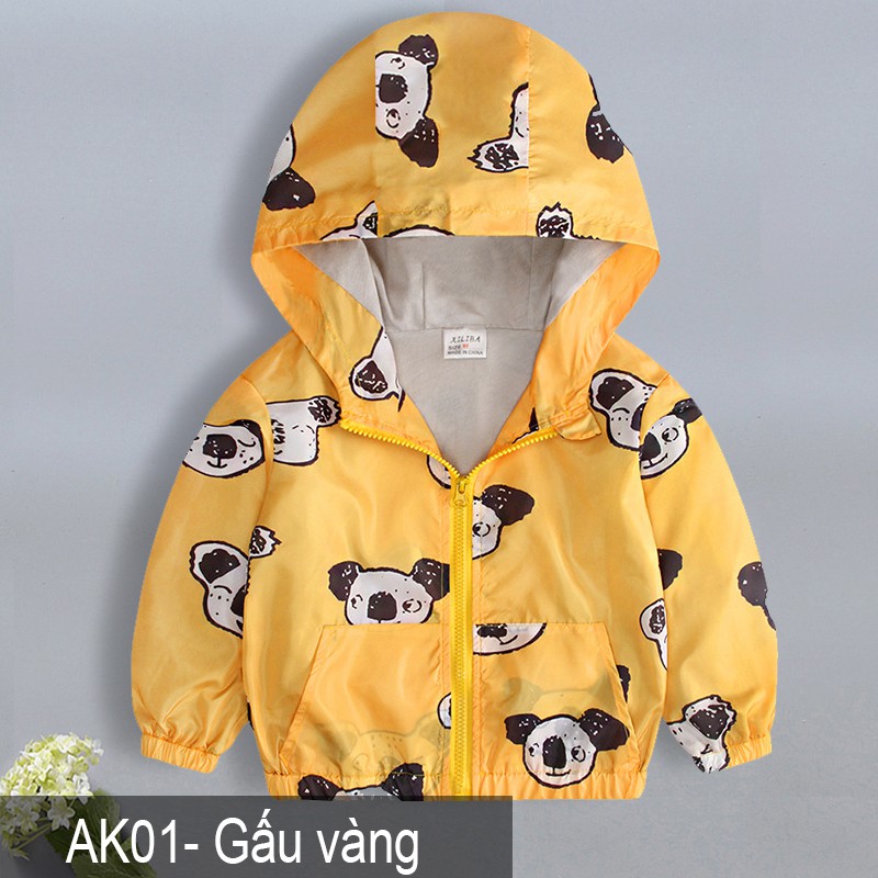 Áo khoác gió 2 lớp hoạ tiết đáng yêu lót vải cotton dành cho bé trai bé gái AK01