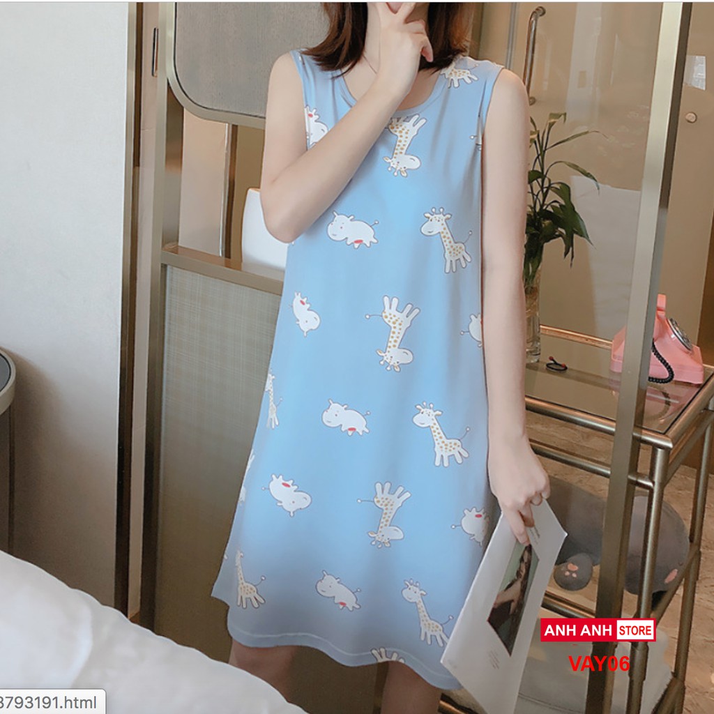 Váy ngủ mặc nhà cotton lụa mềm mịn họa tiết dễ thương | BigBuy360 - bigbuy360.vn
