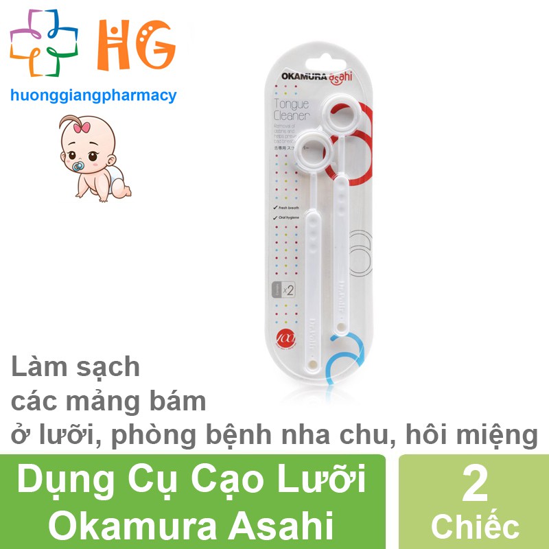 Dụng cụ cạo lưỡi Okamura Asahi - Làm sạch mảng bám lưỡi, phòng bệnh nha chu (Vỉ 2 Cái)