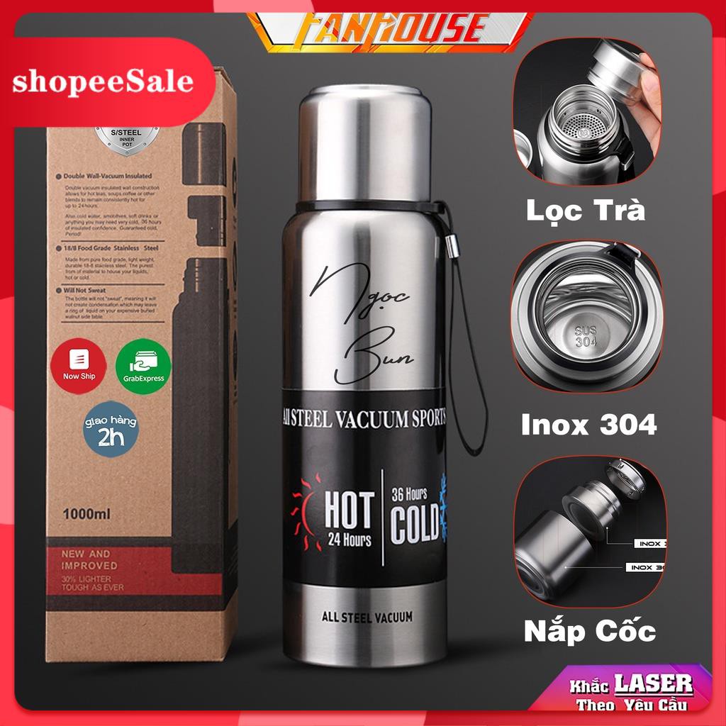 Bình giữ nhiệt 💢FanHouse💢bình nước cao cấp 36h nắp tách thành cốc toàn bộ bằng inox 304, ly nước k