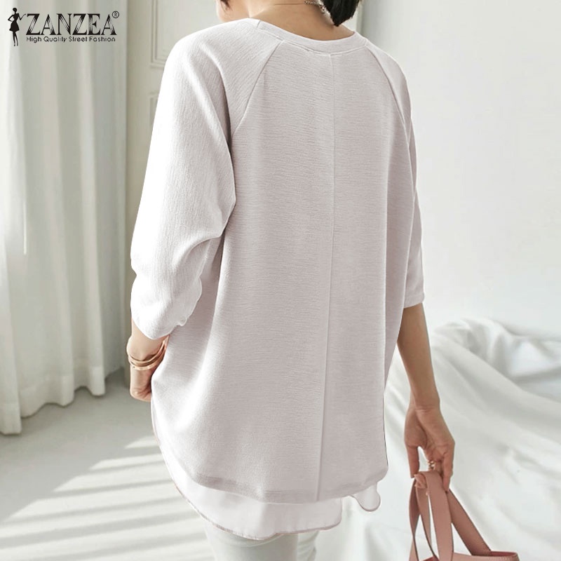 Zanzea Áo Voan Tay Lửng Cổ Tròn Phong Cách Cổ Điển Thanh Lịch Dành Cho Nữ